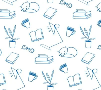 Back to School doodle wallpaper. Various school stuff for homework, table lamp Stock Illustration