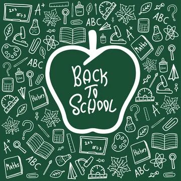 Back to school doodle white vector on green desk banner Stock Illustration