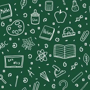 Back to school doodle white vector seamless pattern with cell 스톡 일러스트