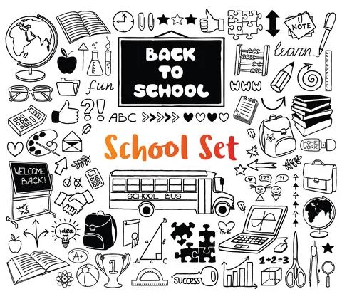 Back to School doodles hand drawn with thin line Stock Illustration