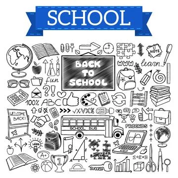 Back to School doodles hand drawn with thin line Stock Illustration