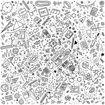 Back to school doodles scetch items on transparent background Illustrazione stock