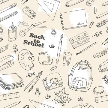 Back to School doodles seamless pattern Illustrazione stock