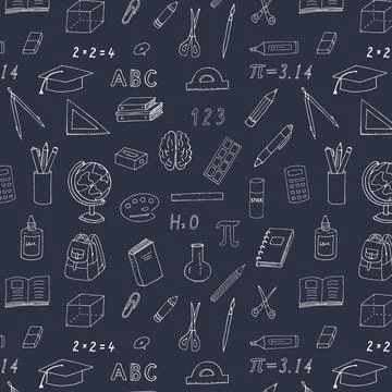 Back to school doodles seamless pattern Stock Illustration