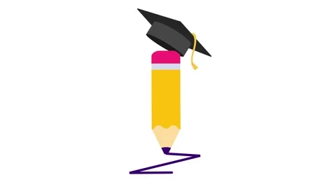 Back to school E-Learning Graduation cap on Pencil online learning animation Stock Footage 241831752