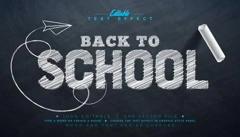 Back to School Editable Chalk Drawing Illustrator Text Effect Design Vector G Stock Illustration