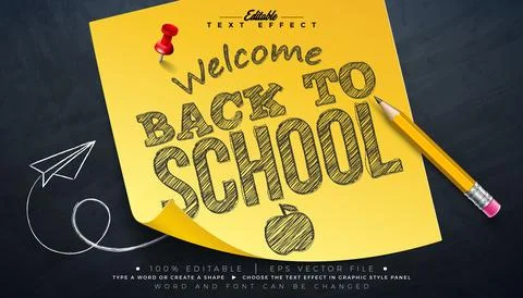 Back to School Editable Sketch Drawing Illustrator Text Effect Design Vector  Stock Illustration