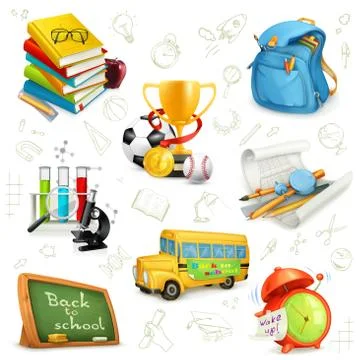 Back to school, education and knowledge, set icons, vector illustrations isol Stock Illustration