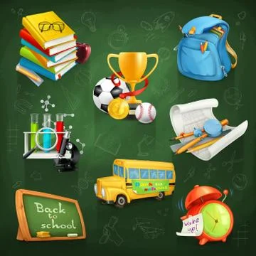Back to school, education and knowledge, vector icon set Stock Illustration