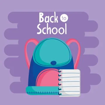 Back to school education backpack and notepad with lines Stock Illustration