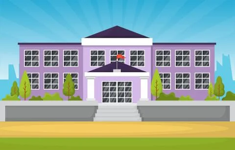 Back to School Education Building Park Outdoor Landscape Cartoon Illustration Ilustración de archivo