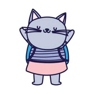 Back to school education cute cat with backpack cartoon Stock Illustration