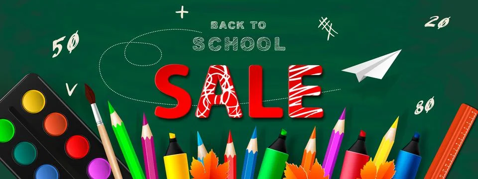 Back to school . Education discount vector banner with sale text and colorful Stock Illustration