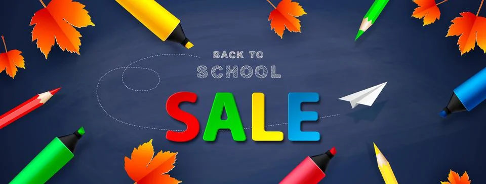 Back to school . Education discount vector banner with sale text and colorful Stock Illustration