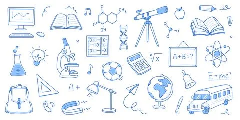 Back to school education doodle icon. Hand drawn line doodle sketch style back Stock Illustration