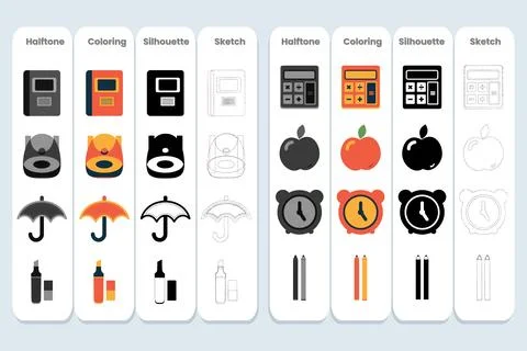 Back to School Education Icon Bundle with Four Artistic Vector Design Styles Stock Illustration