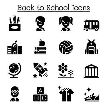 Back to school, education, kindergarten, learning icon set Illustrazione stock