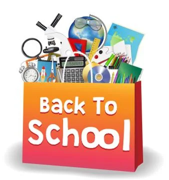 Back to school education object on shopping bag Stock Illustration