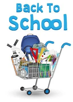 Back to school education object on shopping cart Stock Illustration