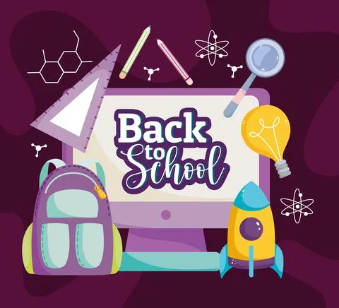 Back to School education online class backpack creativity 스톡 일러스트