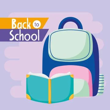 Back to school education open book and backpack supply Stock Illustration