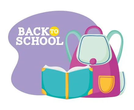 Back to school education open book and backpack supply Stock Illustration