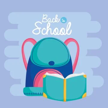 Back to school education open book and backpack supply Stock Illustration