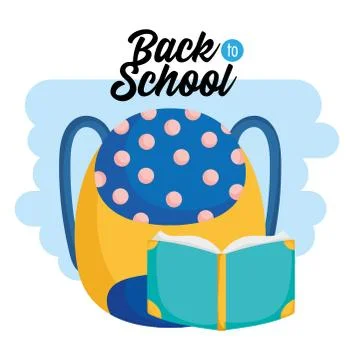 Back to school education open book and backpack with dots Stock Illustration