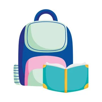 Back to school education open book and backpack supply Stock Illustration