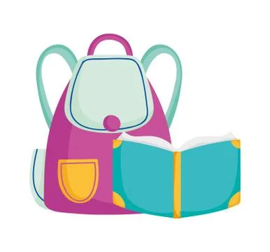 Back to school education open book and backpack supply Stock Illustration