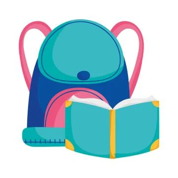 Back to school education open book and backpack supply Stock Illustration
