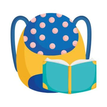 Back to school education open book and backpack supply Stock Illustration
