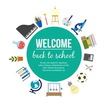 Back to school - education poster with learning supplies and equipment Stock Illustration