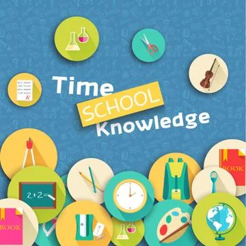 Back to school education vector art icons background. Flat university elements Illustrazione stock