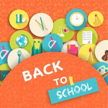 Back to school education vector art icons background. Flat university elements Illustrazione stock