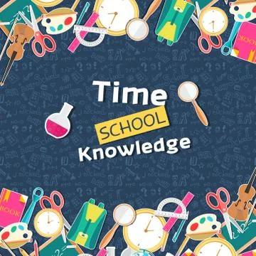 Back to school education vector art icons background. Flat university elements Stock Illustration