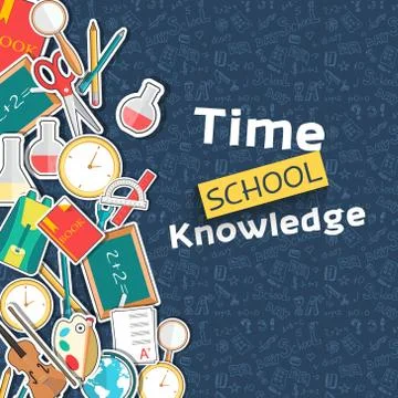 Back to school education vector art icons background. Flat university elements Stock Illustration