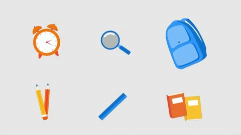 Back to school element bag pencil alarm icon Loop concept animation with Al.. Stock Footage 278705649