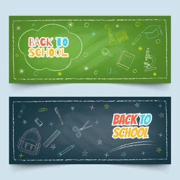 Back to school element chalk drawing banners Stock Illustration