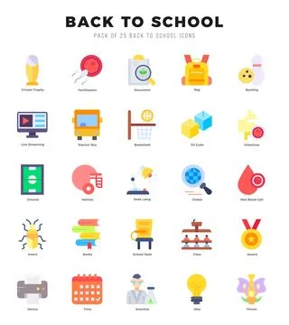 Back To School elements. Flat web icon set. Simple vector illustration. Stock Illustration