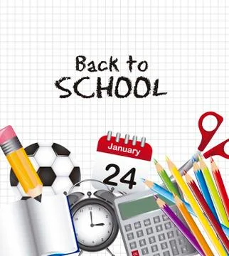 Back to school with elements school over paper notebook. vector Ilustração Stock