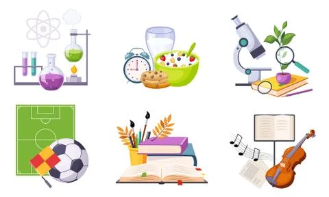 Back to School Elements Set, Education, School Lesson Icons, Different Supplies Stock Illustration