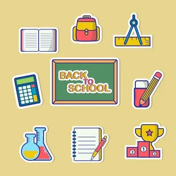Back to School Elements Sticker Set Collection 스톡 일러스트