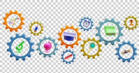 Back to school. Elements of student learning in gears. Illustrazione stock