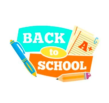 Back to school emblem with accessories. Vector illustration. Stock Illustration