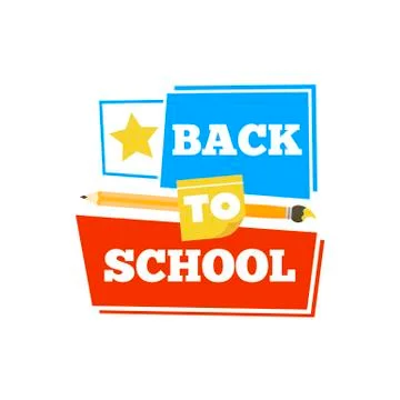 Back to school emblem with accessories. Vector illustration. Stock Illustration