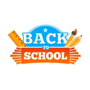 Back to school emblem with accessories. Vector illustration. Stock Illustration