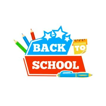 Back to school emblem with accessories. Vector illustration. Stock Illustration