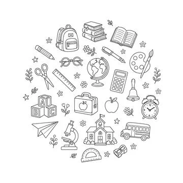 Back to School Embroidery Pattern PDF Beginner Hand Embroidery Round Hoop Digita Stock Illustration