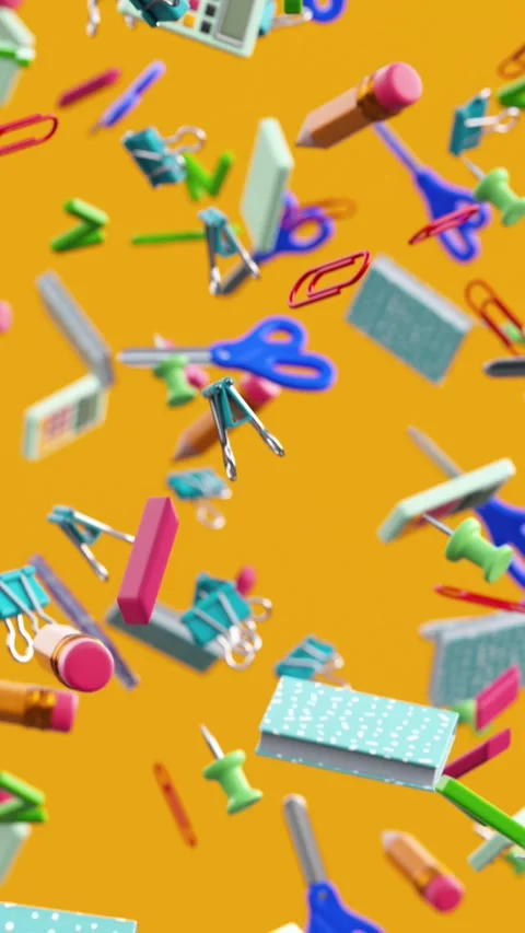 Back to School endless looping video with school supplies falling in slow m.. Video stock 337616875